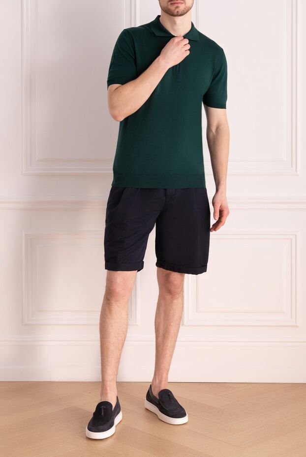 Kiton dark green men's cotton polo shirt with zip and red pull 177724 - photo 2