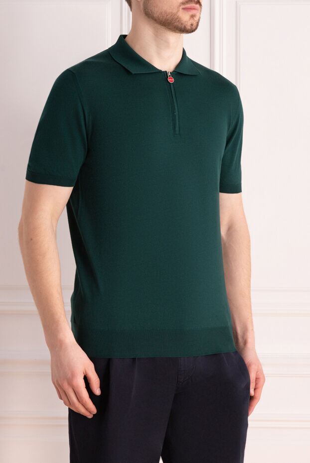Kiton dark green men's cotton polo shirt with zip and red pull 177724 - photo 3