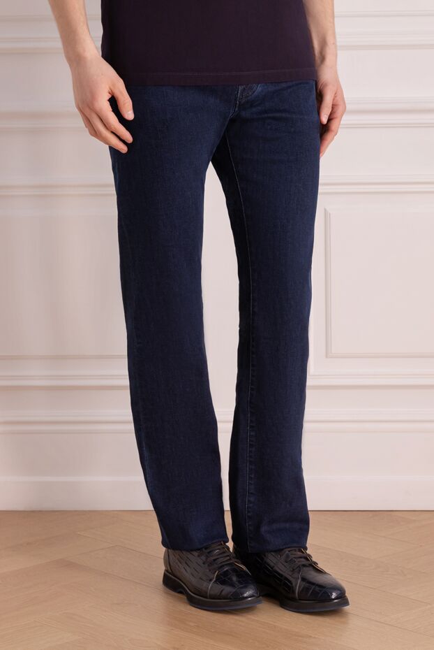 Jacob Cohen dark blue men's jeans with soft abrasions and a straight cut
 177837 - photo 3