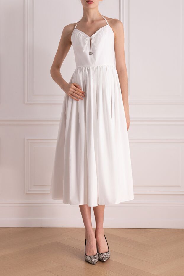 Dolce & Gabbana жеңіл ақ мақтадан жасалған белдіктері бар миди көйлек 178084 - фото 2