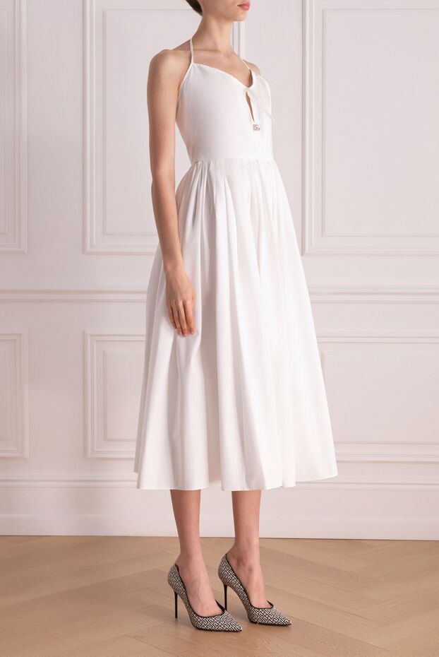 Dolce & Gabbana жеңіл ақ мақтадан жасалған белдіктері бар миди көйлек 178084 - фото 3