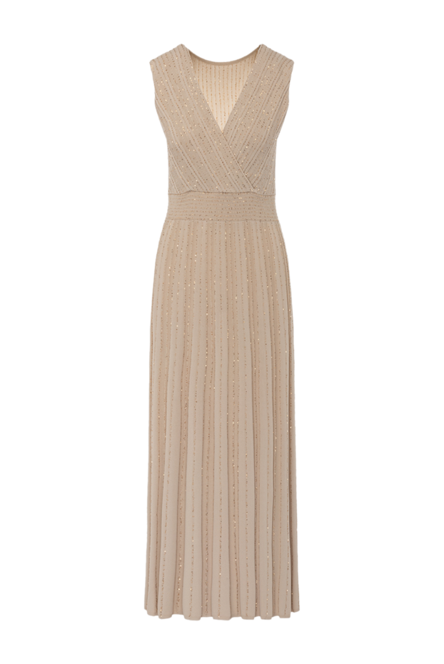 D.Exterior a sleeveless, light-colored dress with a shimmery finish and a waist accent.
178141 - photo 1