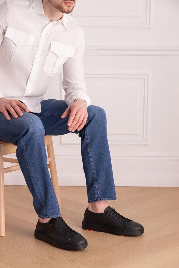 Santoni grained leather sneakers with simple stitching and a matte sole
 178213 - photo 2
