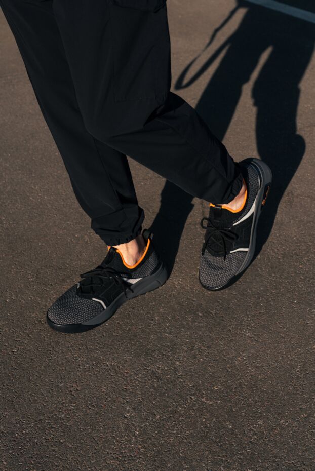 Santoni black textile sneakers with bright orange piping
 178217 - photo 2