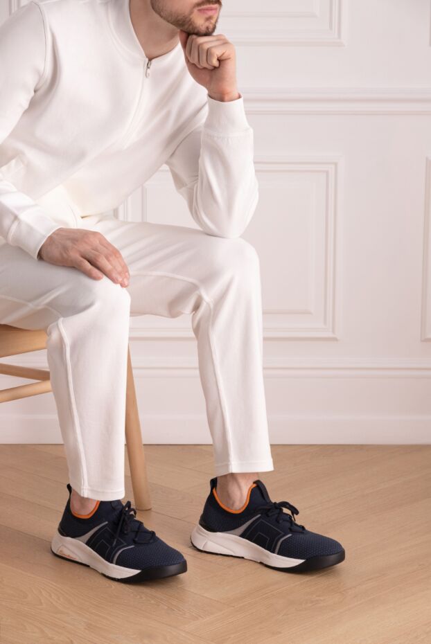 Santoni blue sneakers made of knitted textile with orange trim
 178218 - photo 2