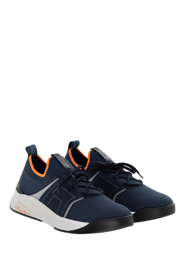 Santoni blue sneakers made of knitted textile with orange trim
 178218 - photo 3