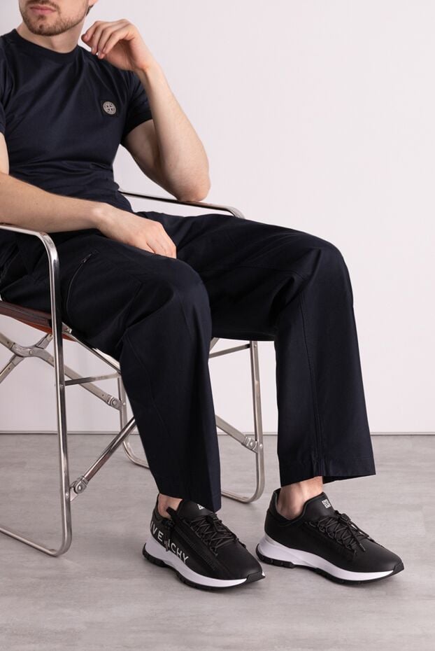 Givenchy кроссовки кожаные черные с текстильными вставками и логотипом
 178226 - фото 3