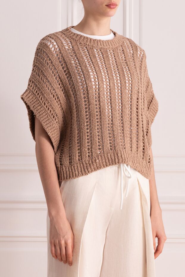 Brunello Cucinelli brown knitted openwork sleeveless jumper 178237 - photo 3