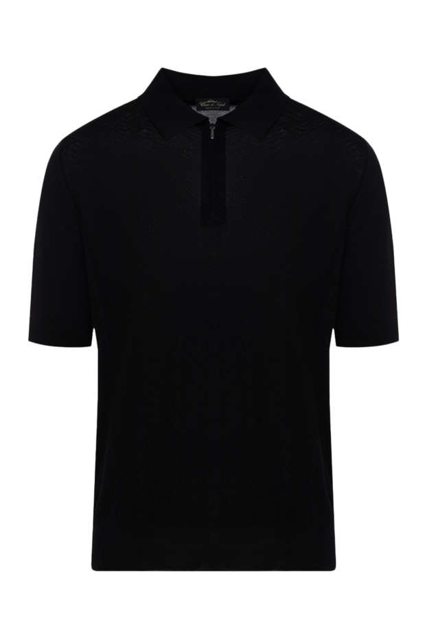 Cesare di Napoli black silk polo shirt with a raised pattern and a zippered collar 178332 - photo 1
