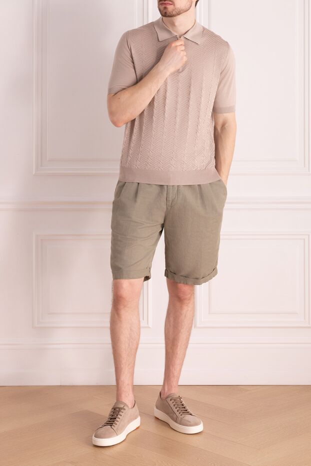 Cesare di Napoli men's beige silk polo shirt with a raised pattern and zipper
 178333 - photo 2