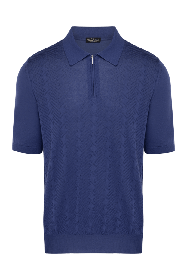 Cesare di Napoli men's blue knitted polo shirt with a relief pattern 178334 - photo 1