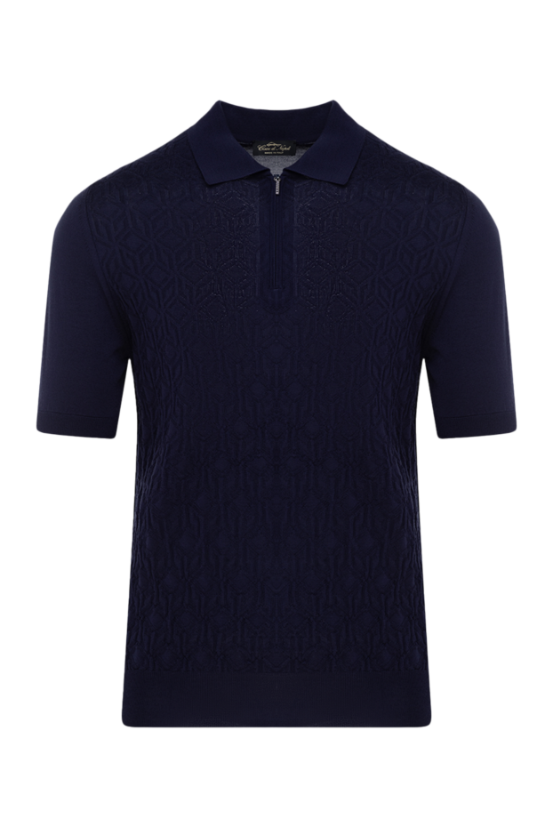 Cesare di Napoli blue silk polo shirt with geometric pattern and zipper 178338 - photo 1