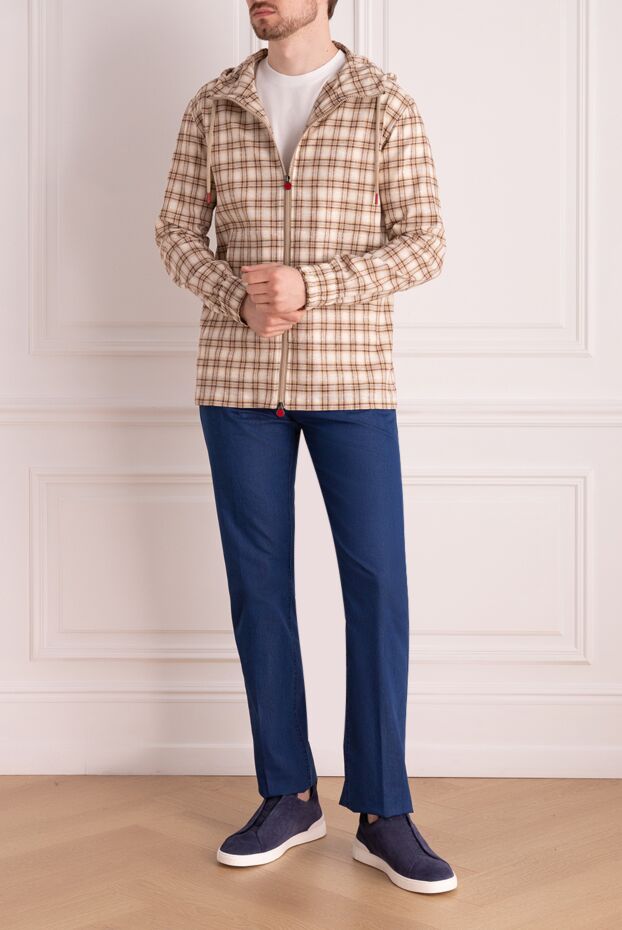 Kiton men's jacket with a hood and a checkered print in beige and brown tones 178408 - photo 2