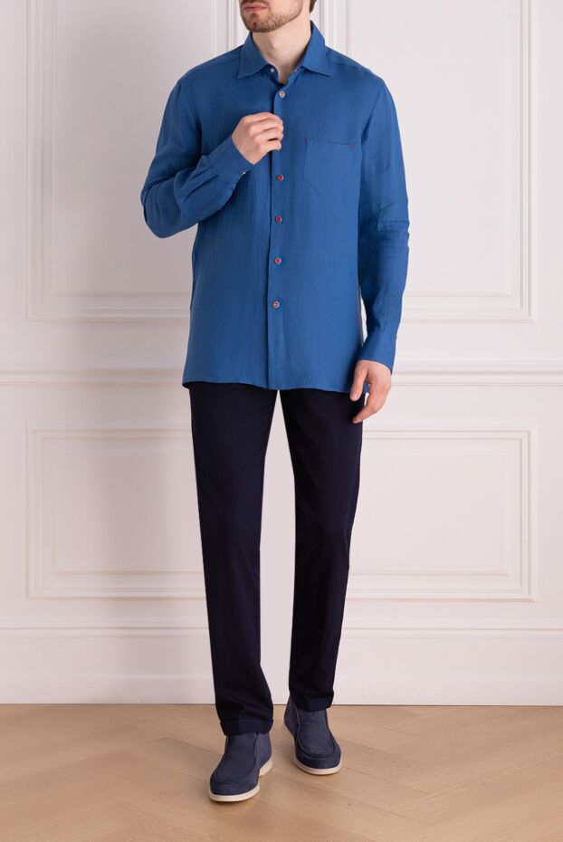Kiton blue shirt with red buttons made of textured fabric
 178412 - photo 2
