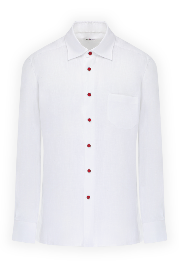 Kiton men's white linen shirt with red buttons and a chest pocket 178413 - photo 1