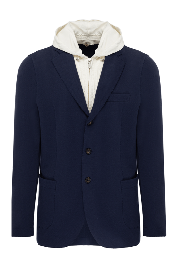 Eleventy men's blue three-button jacket with a hood made of contrasting fabric 178461 - photo 1