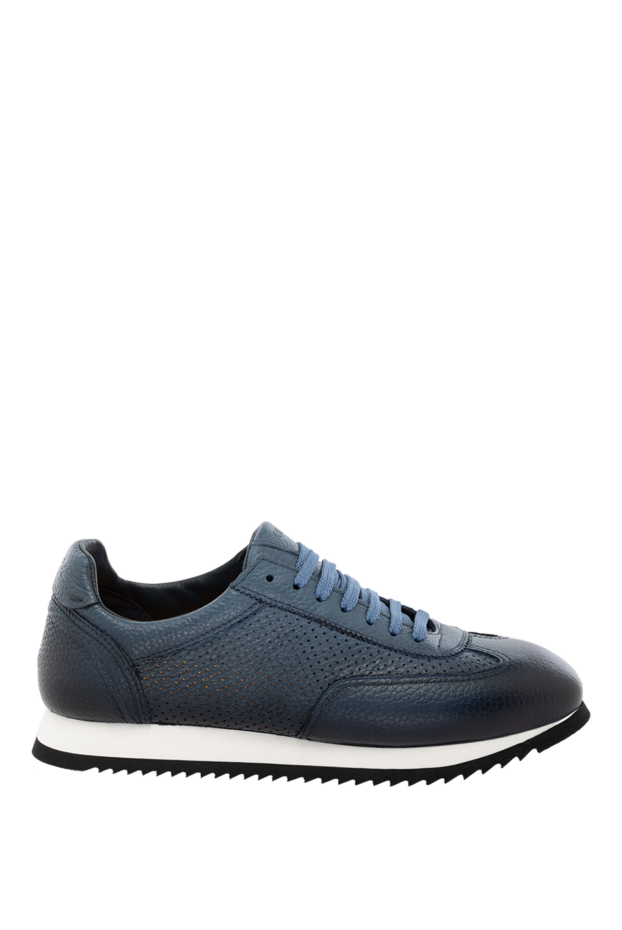 Doucal`s men's leather sneakers with textured trim and perforations in blue 178463 - photo 1