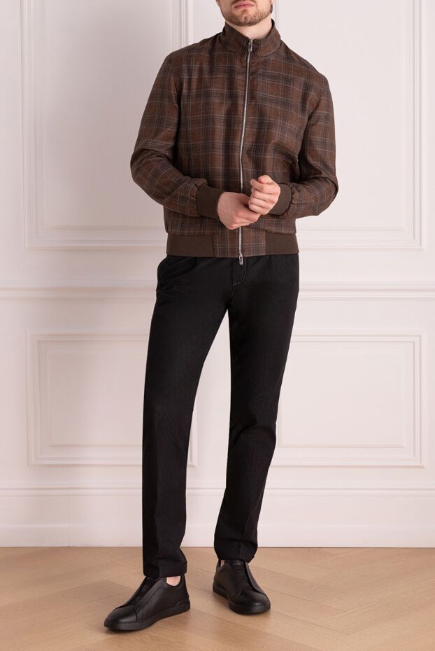 Tombolini men's brown checkered bomber jacket with a zipper 178525 - photo 2