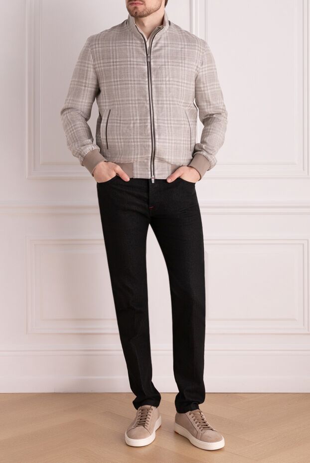 Tombolini men's checkered bomber jacket in gray-beige made of wool, linen and silk 178529 - photo 2