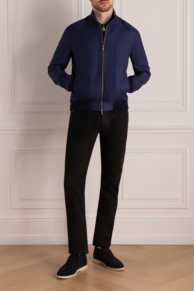 Tombolini men's blue zipped bomber jacket made of wool, silk, and linen
 178531 - photo 2