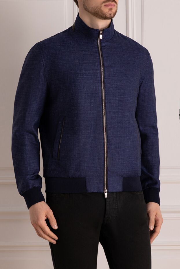 Tombolini men's blue zipped bomber jacket made of wool, silk, and linen
 178531 - photo 3