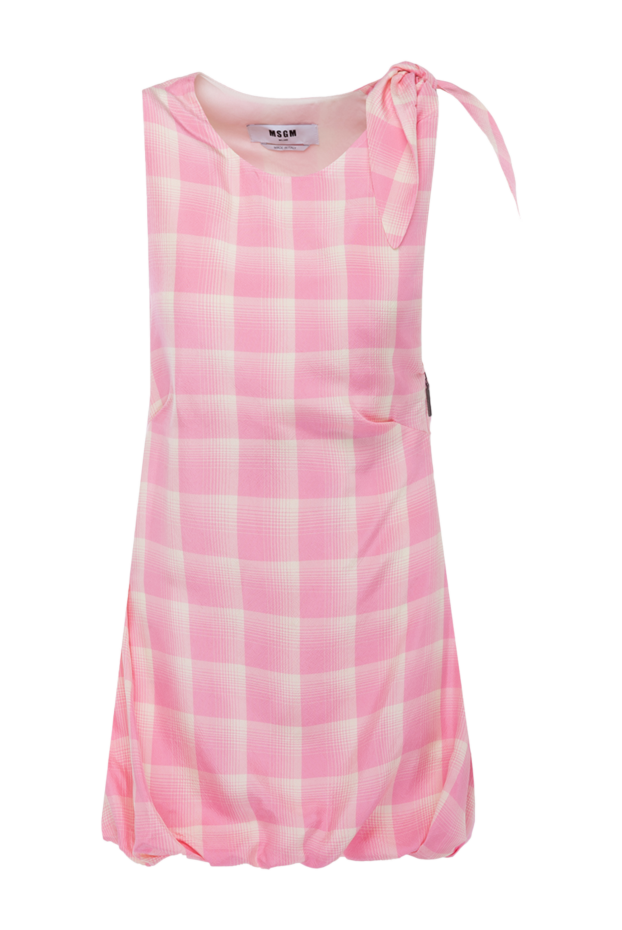 MSGM pink viscose check dress with a bow on the shoulder 178560 - photo 1