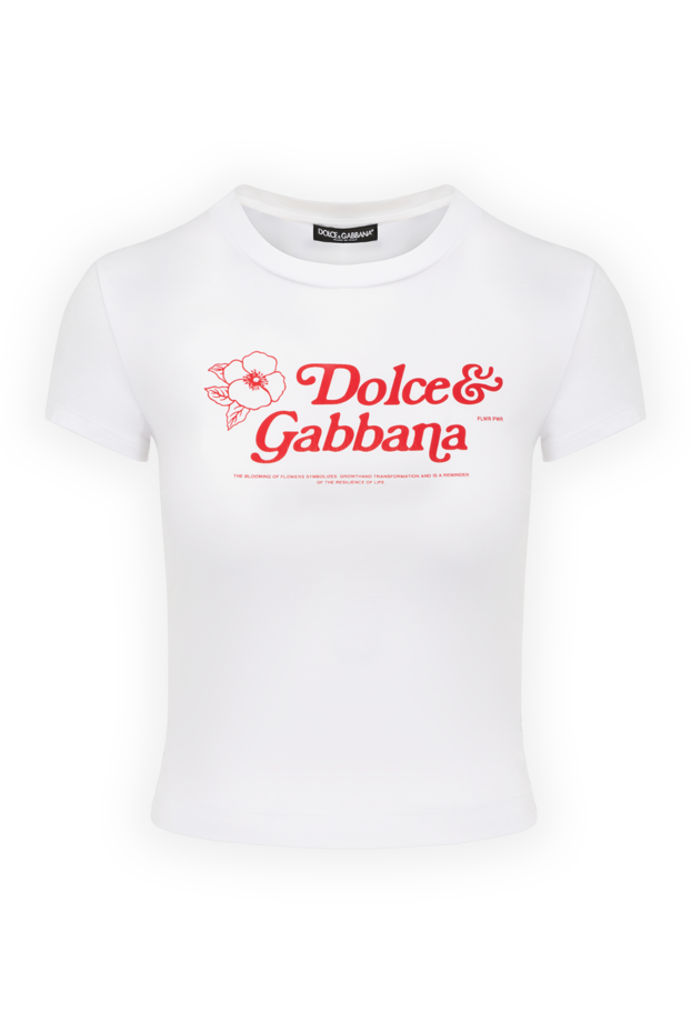 Dolce & Gabbana женская футболка белая с принтом flwr pwr и логотипом 178584 - фото 1