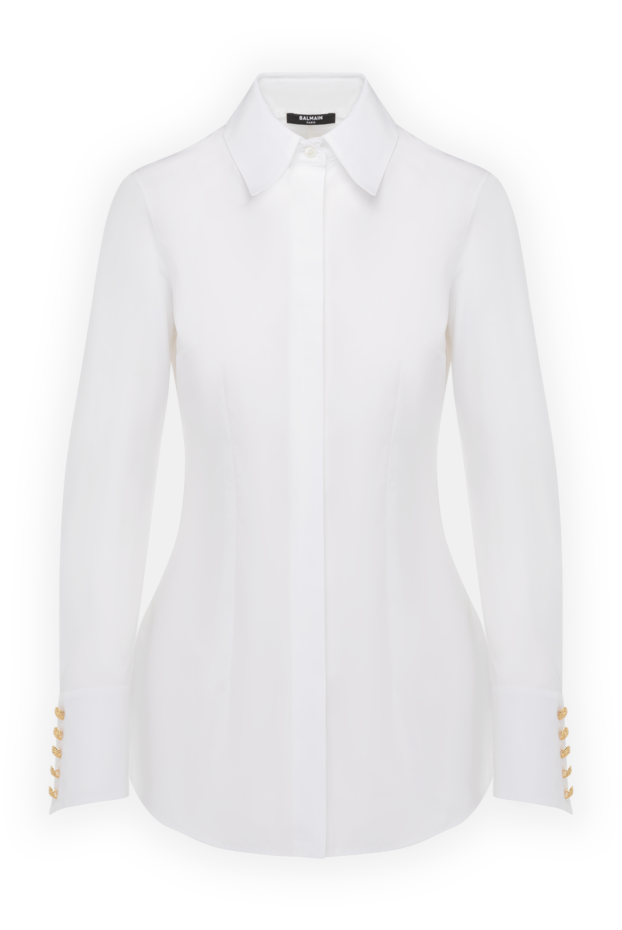 Balmain женская рубашка из хлопка с классическим воротником и декором на рукавах 178599 - фото 1