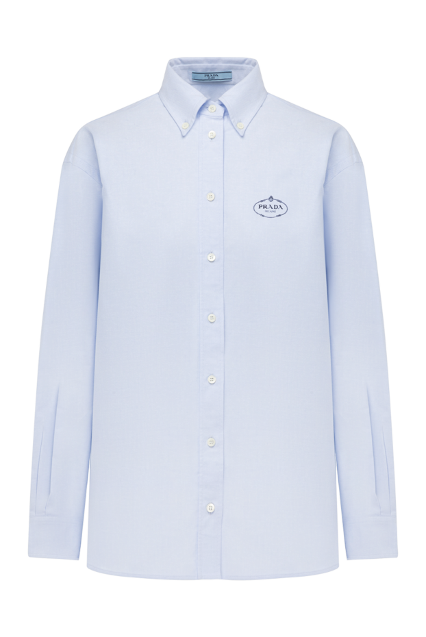 Prada women's light blue cotton shirt with chest embroidery 178660 - photo 1