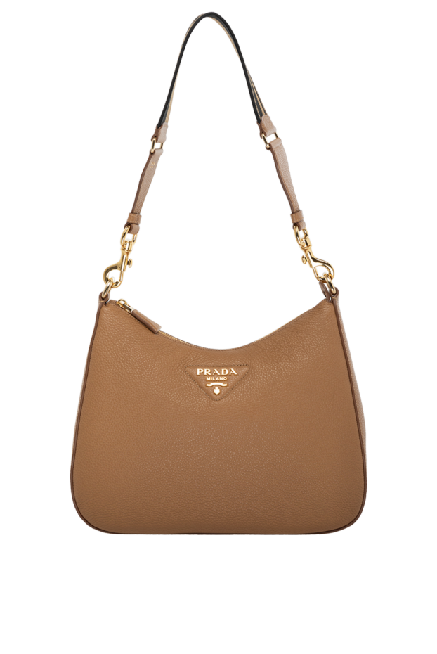 Prada матадан жасалған иық белдігі бар қоңыр былғары хобо сөмкесі 178671 - фото 1