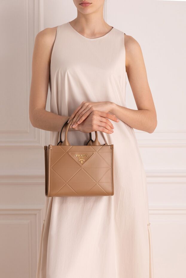 Prada қоңыр әйелдердің шынайы былғары сөмкесі 178672 - фото 3