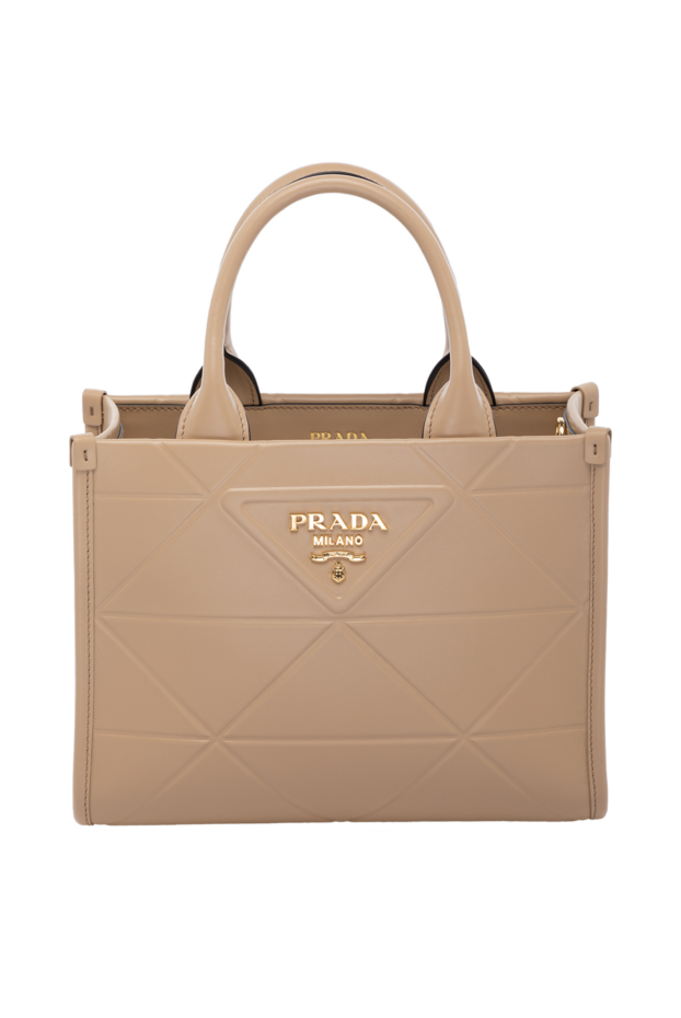 Prada женская кожаная сумка в мягком бежевом цвете с тисненым рисунком 178673 - фото 1