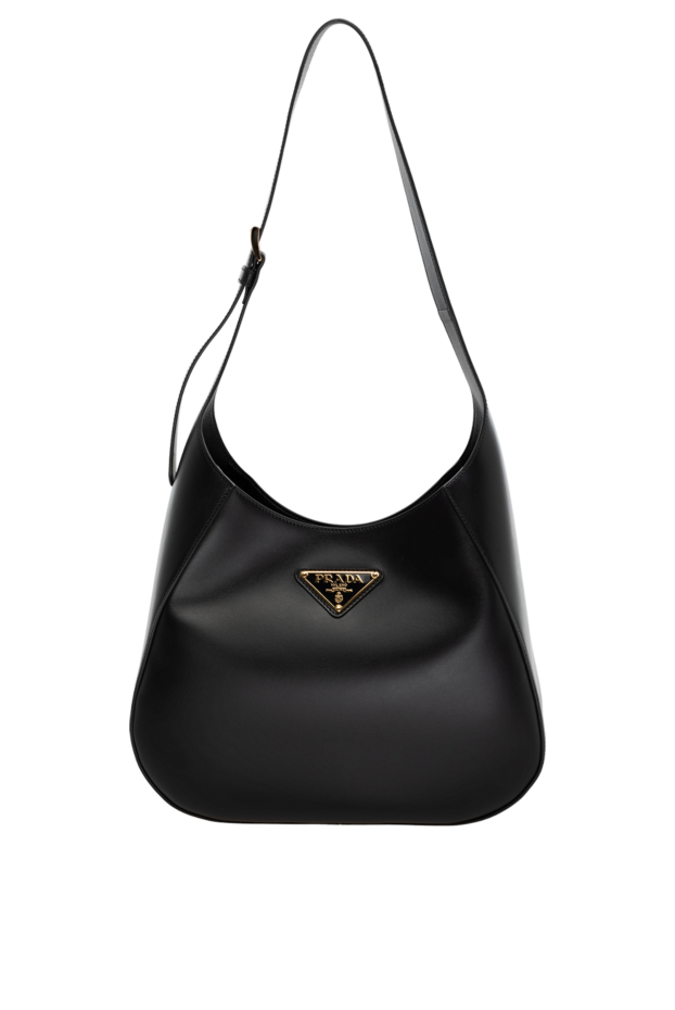 Prada минималистичная сумка-хобо из натуральной кожи черного цвета 178677 - фото 1