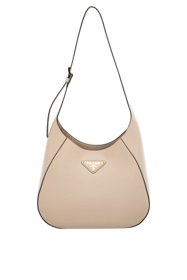 Prada бежевая кожаная сумка-хобо с контрастной окантовкой и регулируемым ремнем 178678 - фото 1