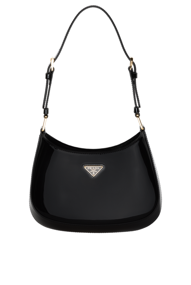 Prada чёрная женская сумка из лаковой кожи с треугольным логотипом 178694 - фото 1
