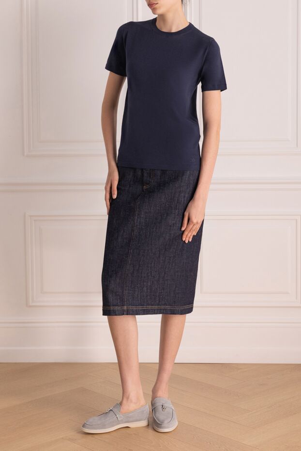 Loro Piana однотонная футболка тёмно-синего цвета с коротким рукавом 178711 - фото 2