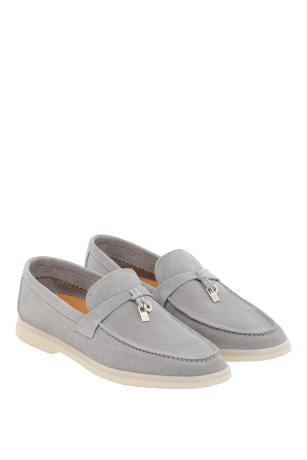 Fleur de Paris women's light gray suede loafers with a decorative lock
 178769 - photo 3