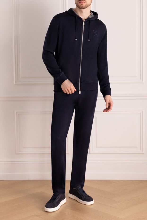 Billionaire dark blue soft jersey tracksuit with hood and embroidery 178781 - photo 2