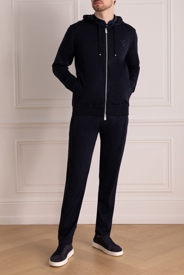 Billionaire dark blue men's hooded cashmere and silk suit 178784 - photo 2