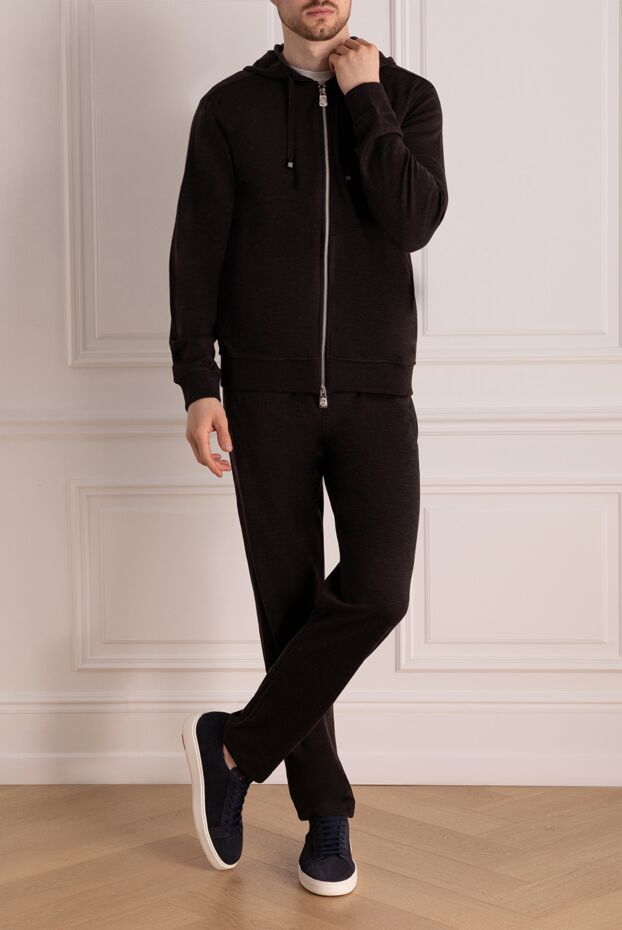 Billionaire luxurious men's tracksuit made of cashmere and silk in dark brown 178785 - photo 2