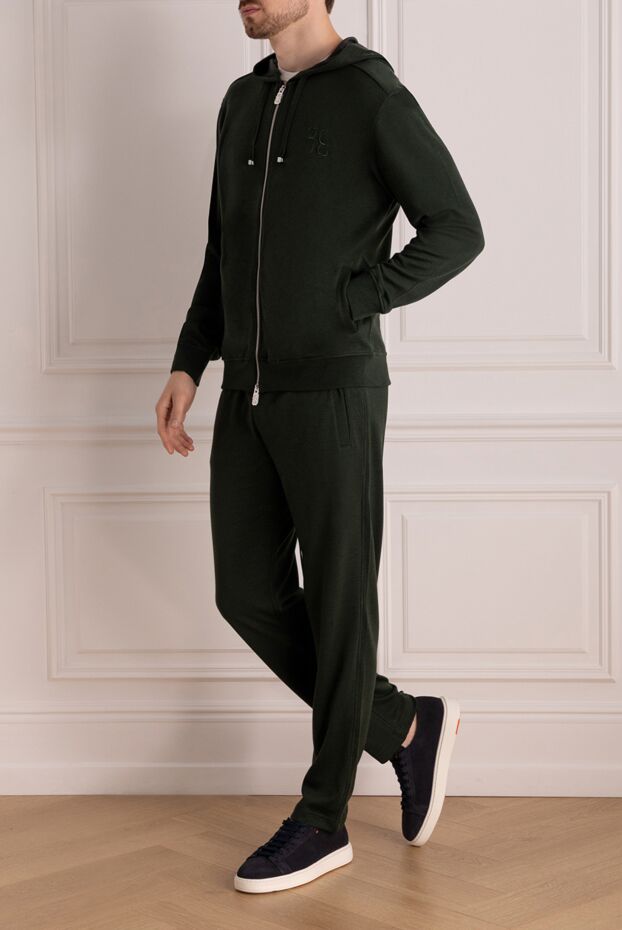 Billionaire luxurious men's cashmere and silk suit with a hood in dark green tones 178787 - photo 2