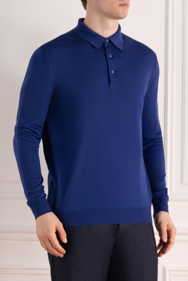 Kiton ұзын жеңі бар көгілдір жүннен жасалған ерлерге арналған поло жейдесі 178902 - фото 3