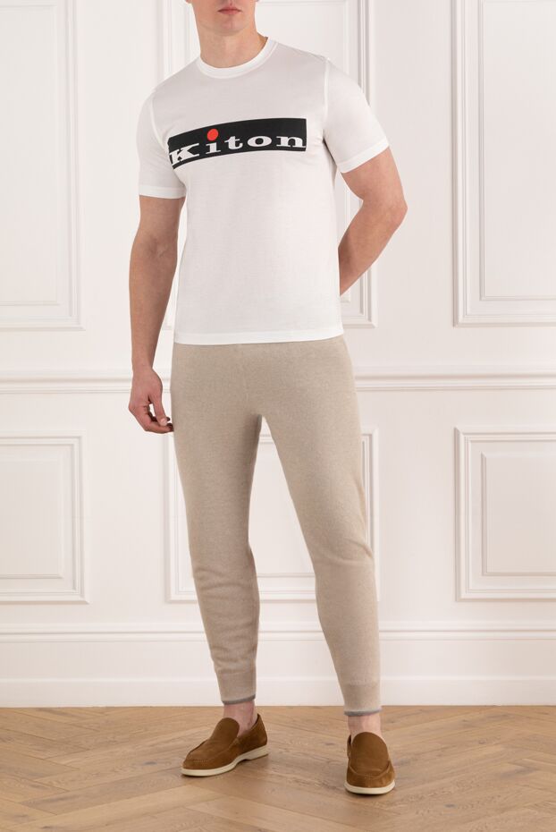 Kiton мақтадан жасалған логотипі бар ерлерге арналған ақ футболка 178931 - фото 2