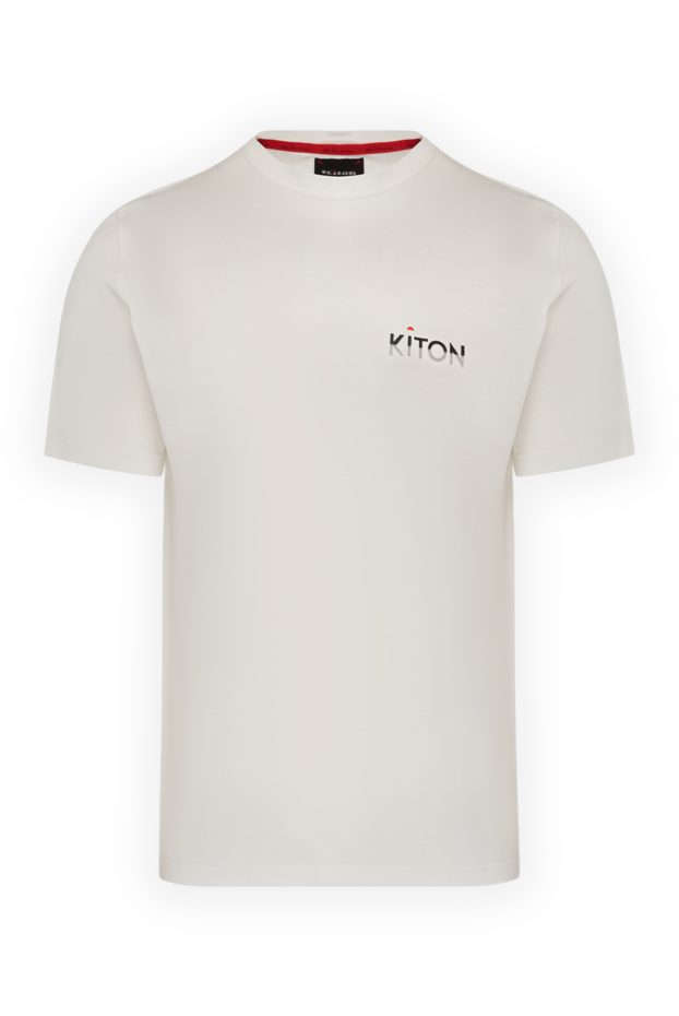 Kiton кеудеде кішкентай логотипі бар ерлерге арналған ақ мақтадан жасалған футболка 178935 - фото 1