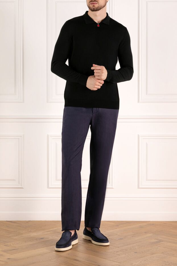 Kiton black long sleeve polo with zipper men's wool 178938 - photo 2