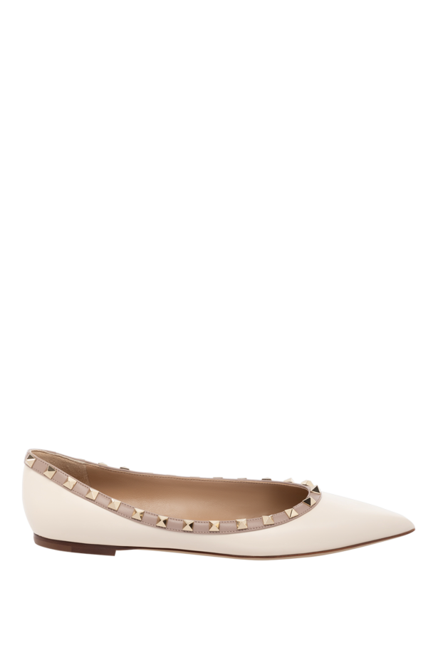 Valentino туфли без каблука из натуральной кожи женские бежевые 178974 - фото 1
