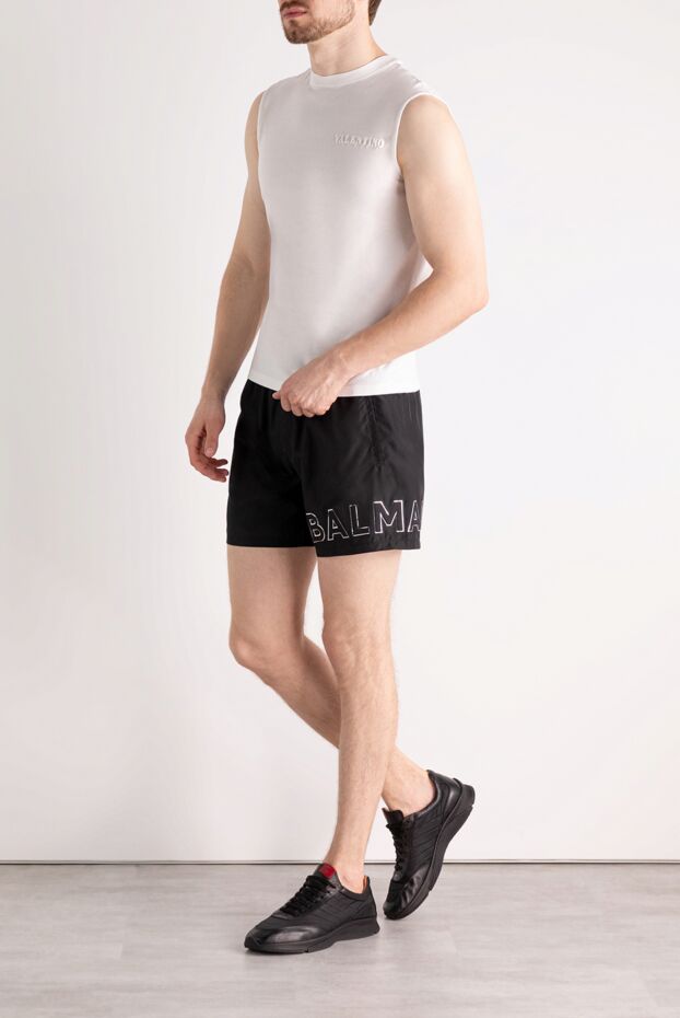 Men's black beach shorts with large branding
 - photo 2