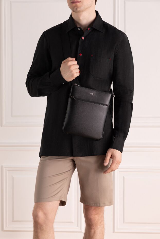 Serapian men's flat black leather evoluzione messenger bag
 179124 - photo 3