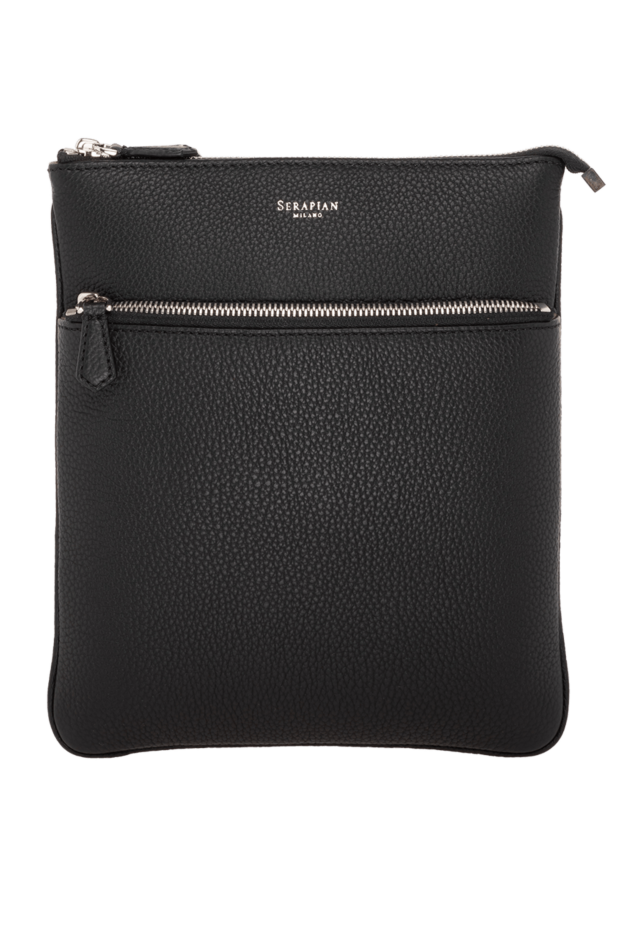 Serapian men's black flat messenger bag in cachemire leather 179130 - photo 1