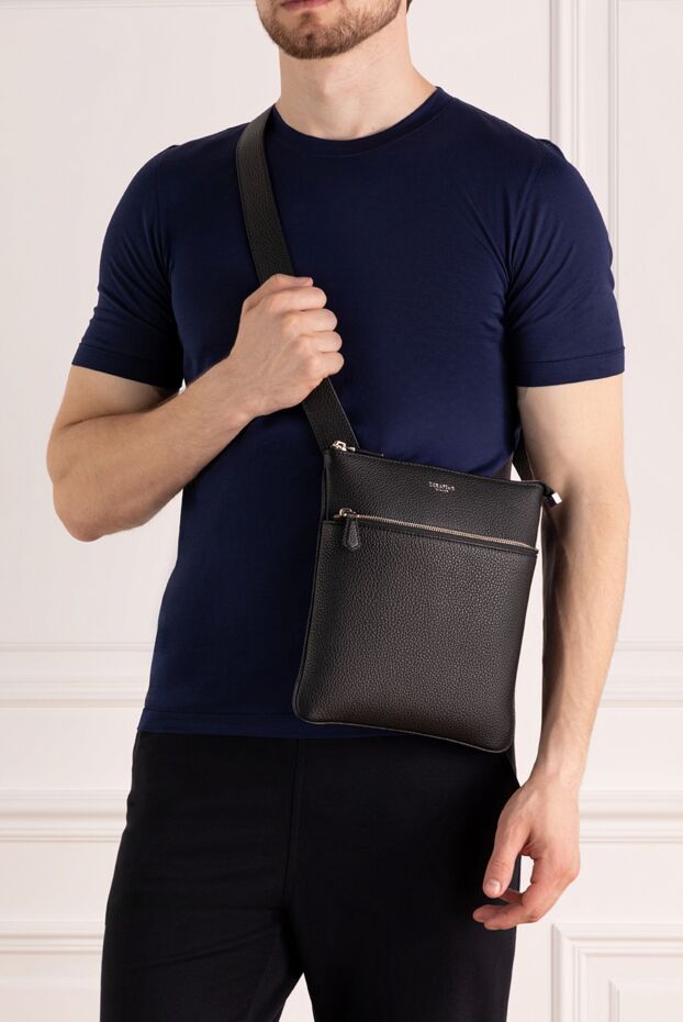 Serapian men's black flat messenger bag in cachemire leather 179130 - photo 2